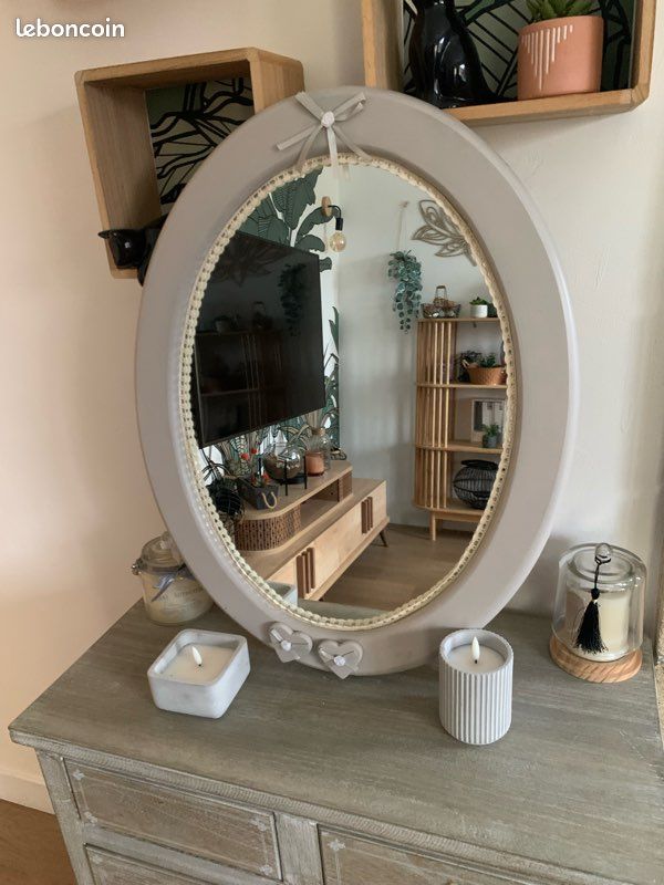 Miroir Shabby ovale bois (image 1)
