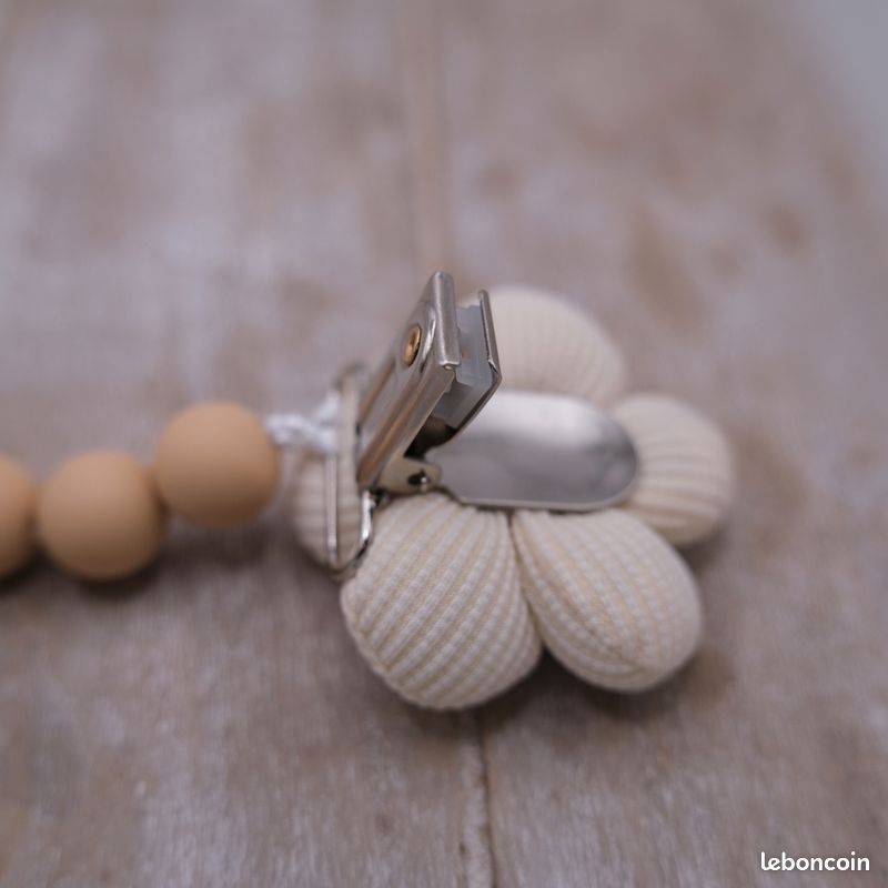 Attache Tétine Bébé Biolane - Clip Sucette 100% Coton Beige - Double Sécurité Anti-Perte
