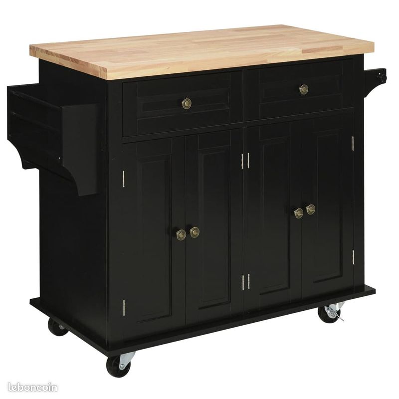 Ilot Cuisine Desserte Multi Rangement Noir Bois (image 1)