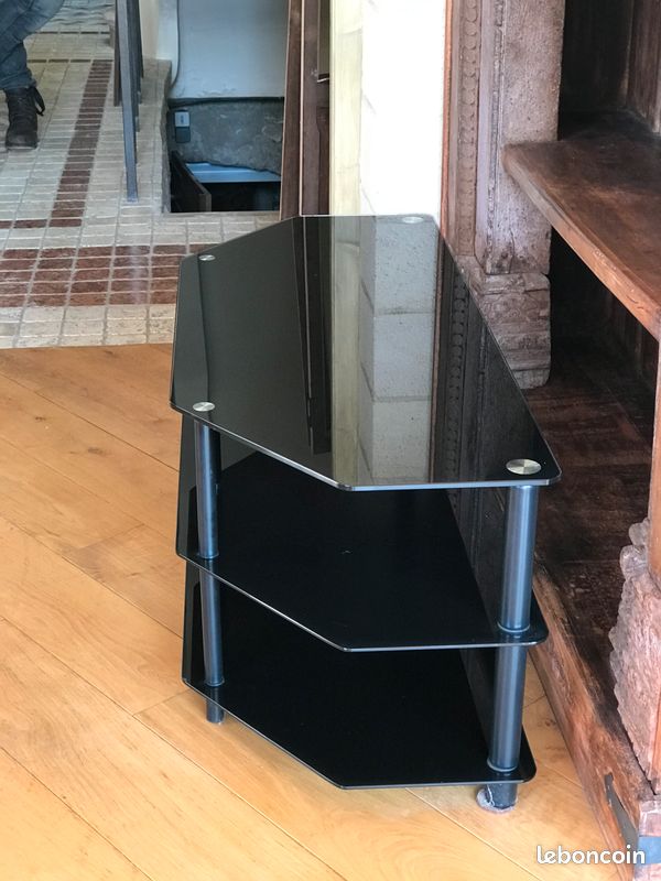 Meuble TV / Hi-Fi en verre fumé noir – 3 plateaux (image 3)