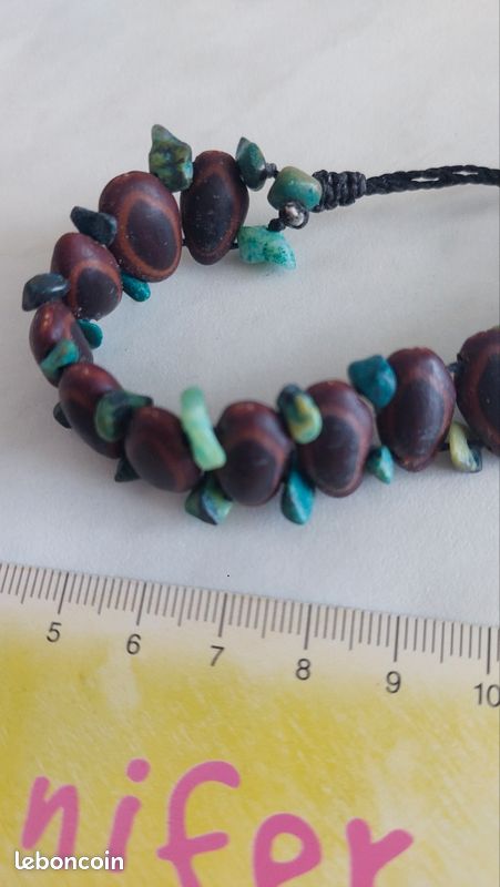 Bracelet perle pierre marron et vert turquoise bleu bijoux fantaisie (image 2)