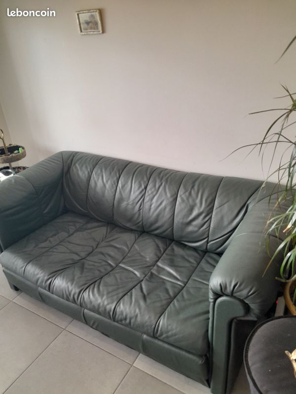 Superbe canapé cuir vert foncé (image 2)