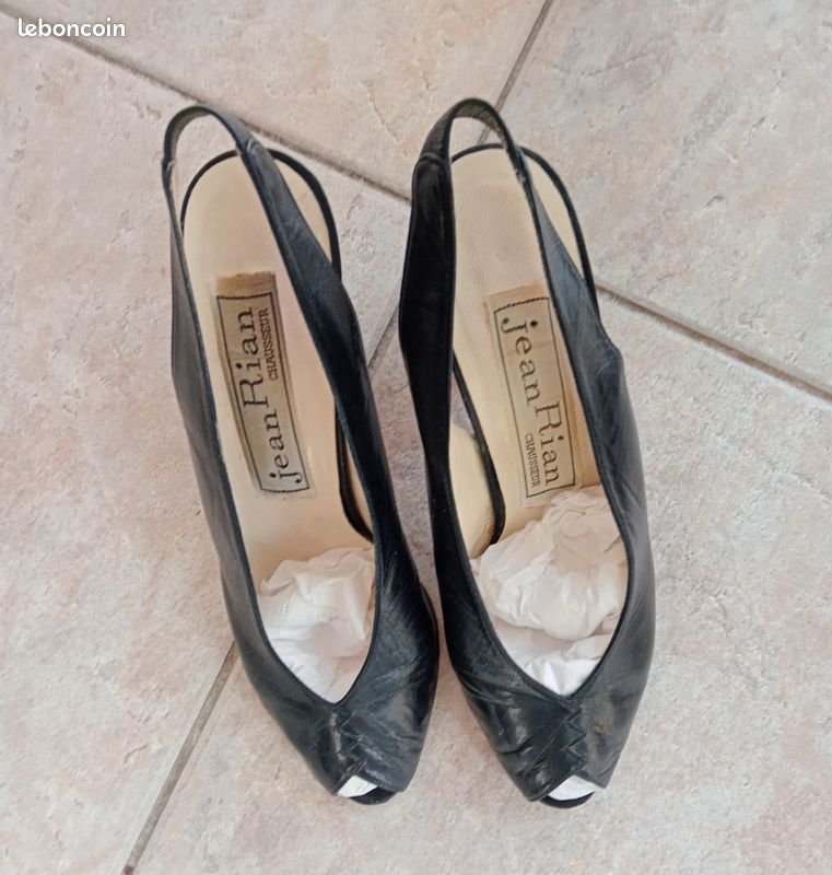 Escarpins marine, vintage, tout cuir (image 1)