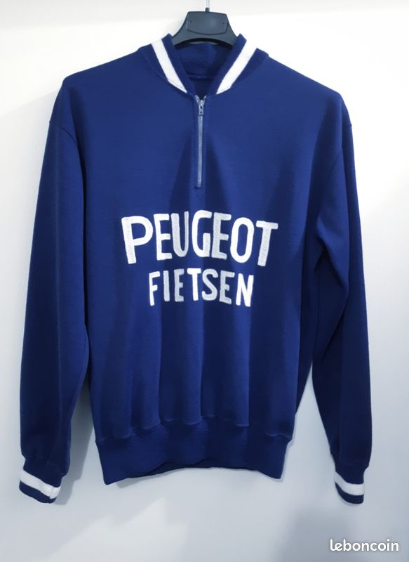Maillot cycliste PEUGEOT BP ENGLEBERT 1963 vintage porté par SCOB shirt laine