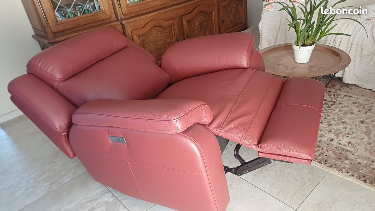 Ensemble canapé cuir 2 places avec fauteil relax électrique (image 3)
