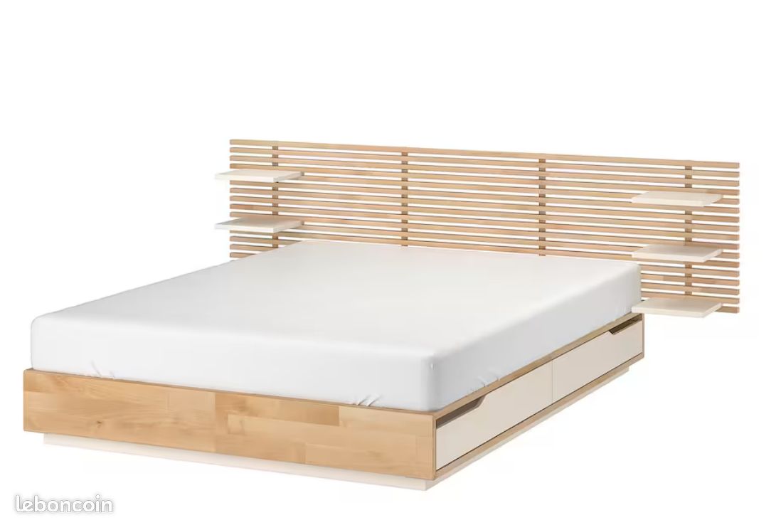 Lit + tête de lit IKEA Mandal en bouleau (image 1)