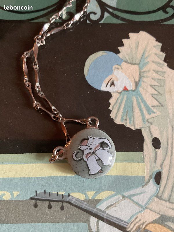 Ras De Cou (collier Court) En Métal Argenté émaillé - Occasion - Style Perles - Bijou Fantaisie Vintage