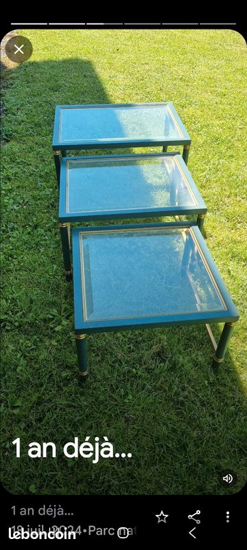 Vends 3 tables gigognes en verre couleur verte (image 2)