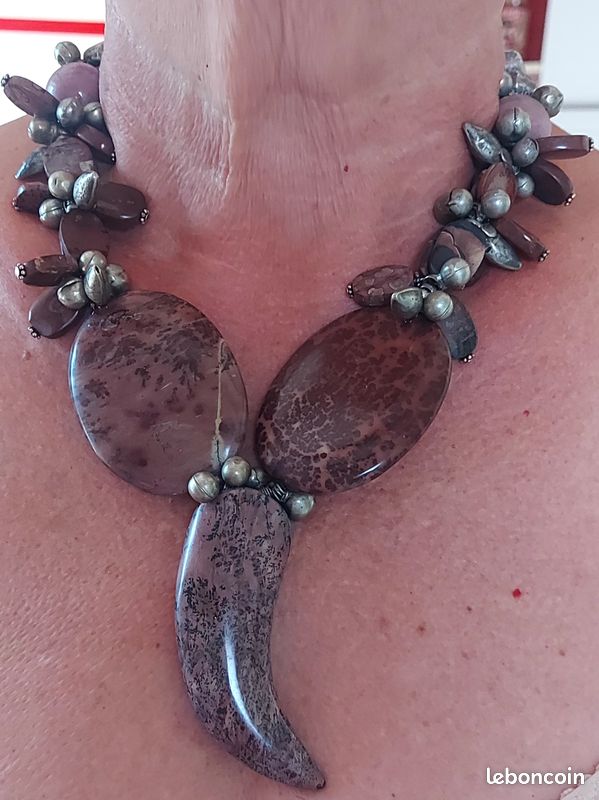 Collier en pierres véritable jaspe et rhodochrosite (image 4)
