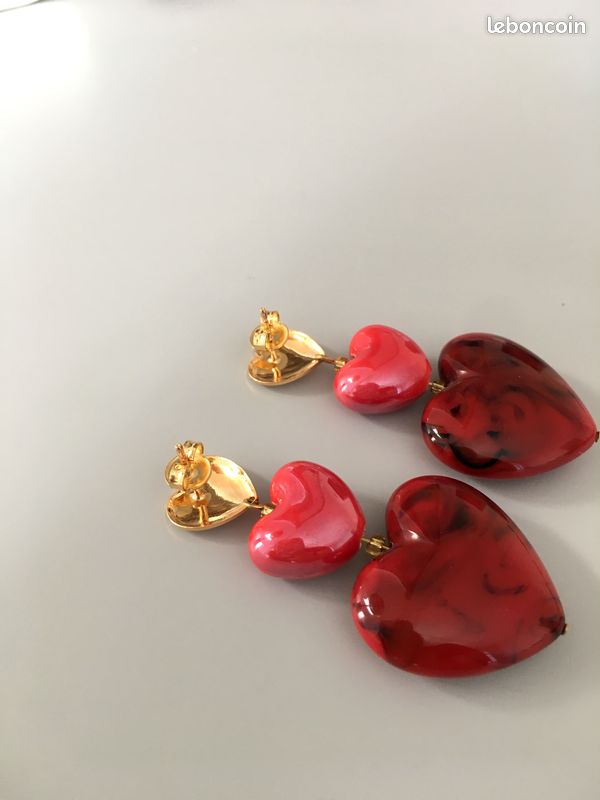 Boucles D'oreilles En Céramique Rouge - Style Puces - Très Bon état Occasion