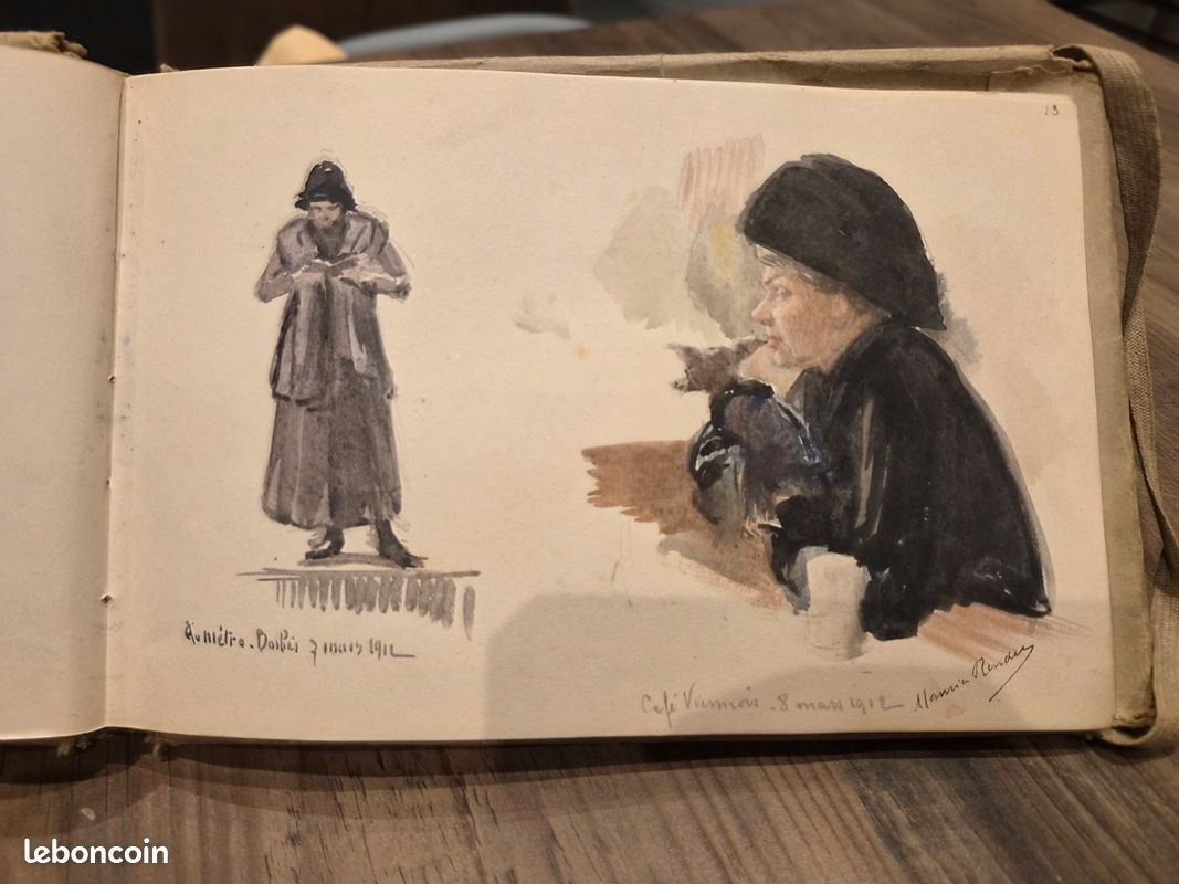 Petit croquis, dessin, Paris, le café Viennois, 1912, signé Maurice Renders (image 1)