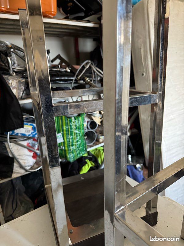 2 tabourets inox et bois massif lourd design (image 7)