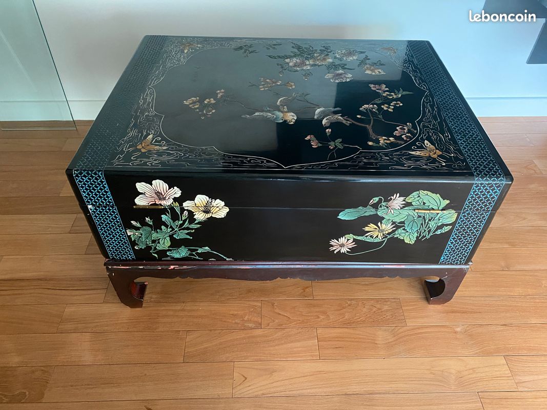 Table basse / coffre bois rectangulaire en laque de chine (image 2)