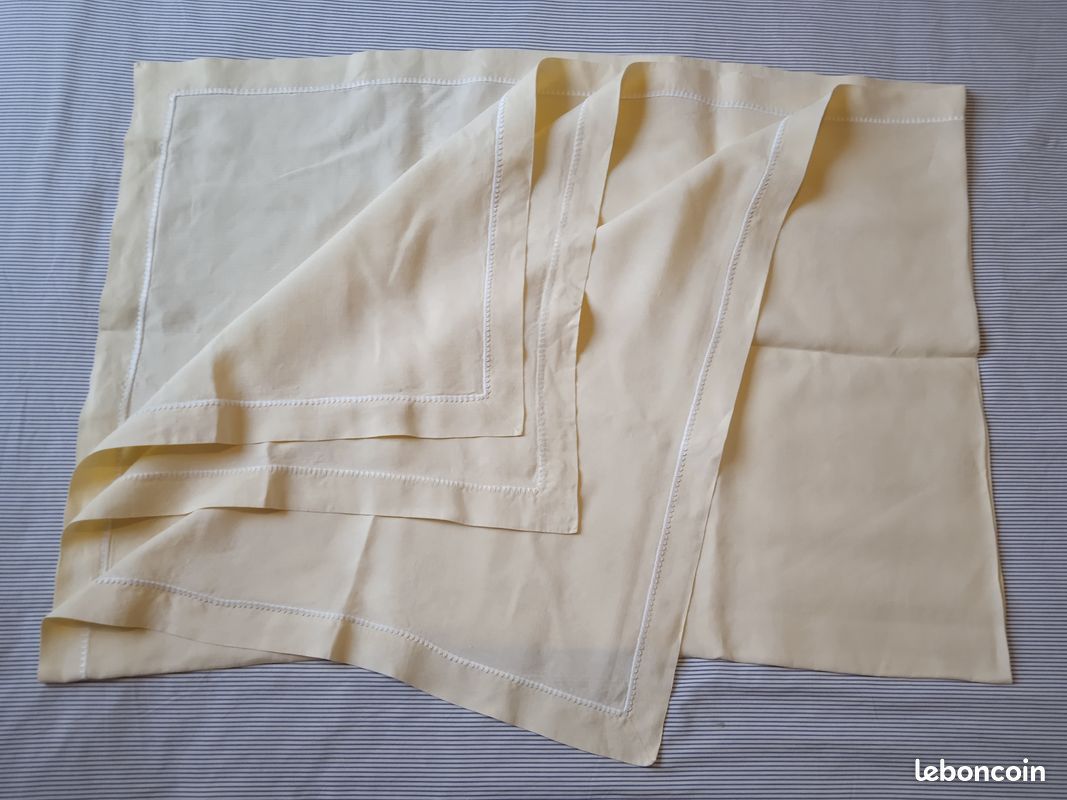 Grande Nappe Blanche 285x145cm + 12 Serviettes Assorties 45x45cm 100% Coton France