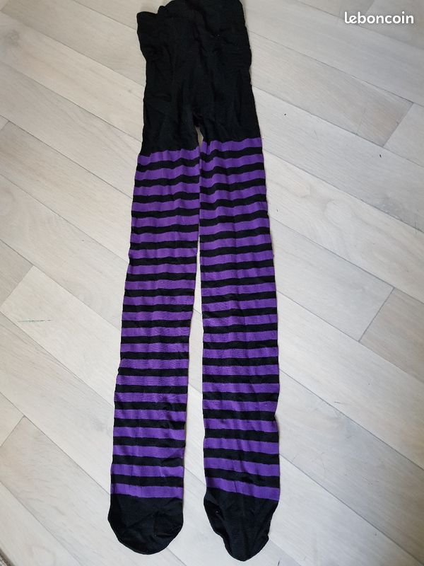 Collant fille à rayures violettes (image 1)