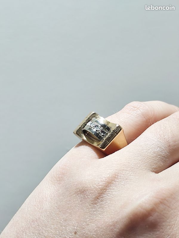 Bague En Or 18 Carats Avec Diamants - Style Tank/éternité - Taille 53 - Occasion