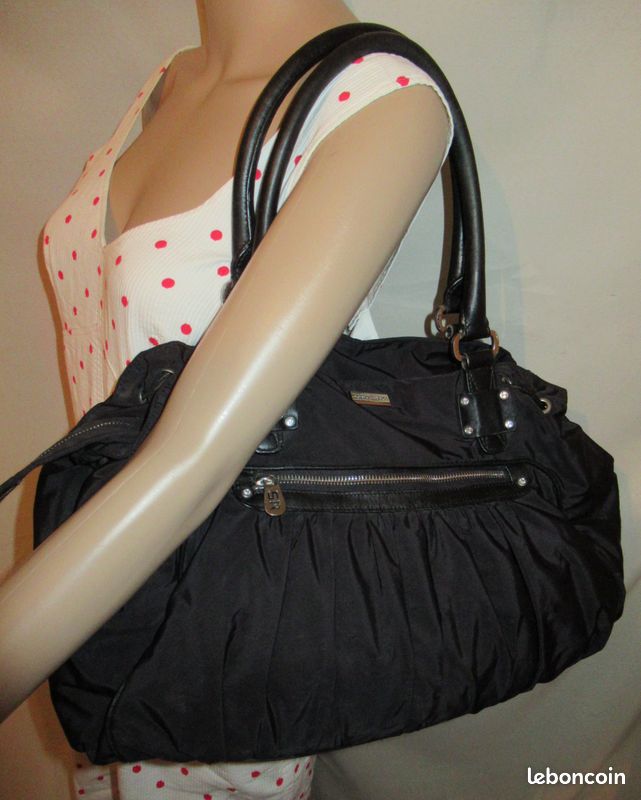Grand Sac à Main Sonia Rykiel En Cuir Pleine Fleur Noir – Doublure Violette – Excellent état – Livraison Rapide