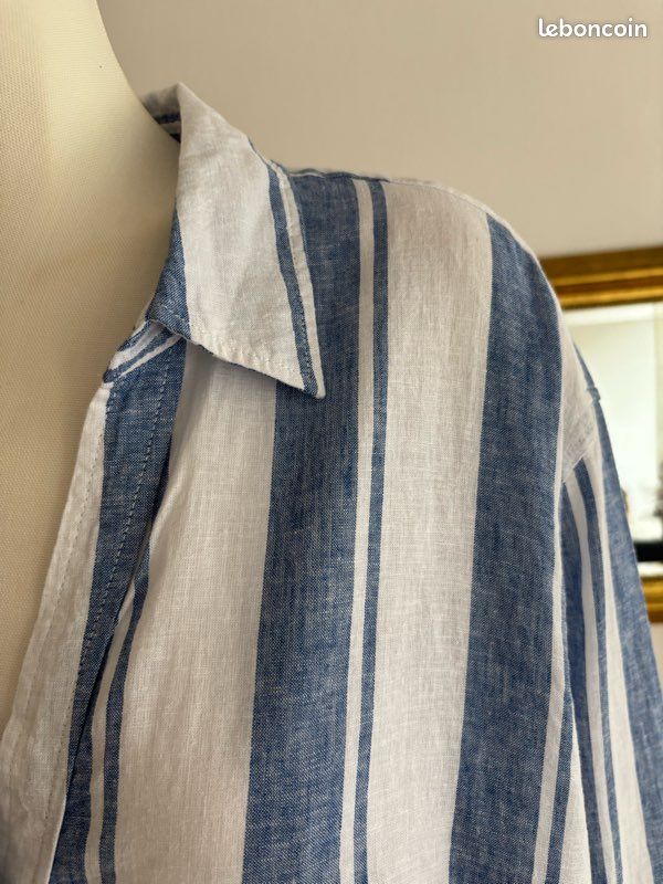 Robe Rayée Beige Et Bleu H&M Manches Courtes - Taille 40, Occasion Très Bon état
