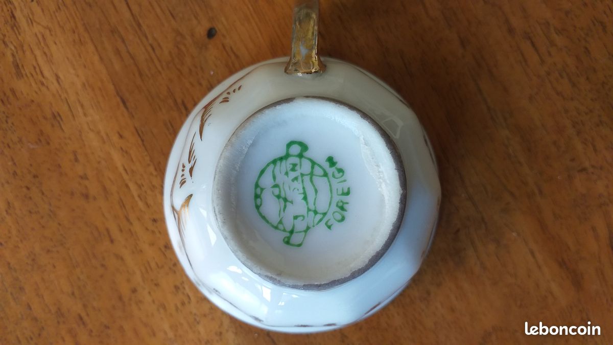 4 TASSES + soucoupes à café/thé PORCELAINE ancienne fine motif pagodes (image 6)