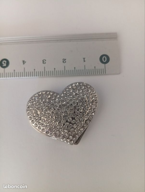 Broche Vintage BUJOU Cœur 3 En 1 En Lucite Blanc Cassé - Fermoir Argenté, Occasion