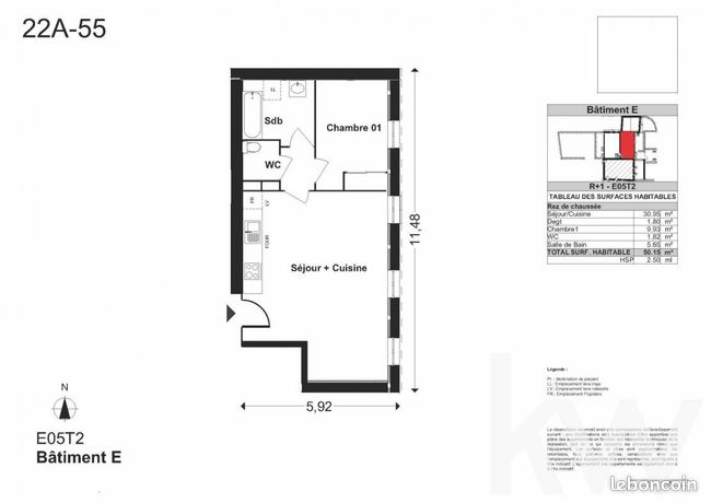 Appartement 2 pièces 50 m²