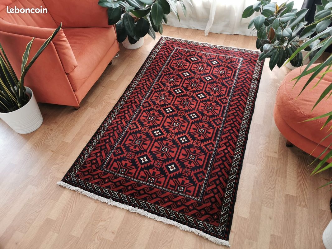 188×108cm TAPIS PERSAN FAIT MAIN LAINE TAPIS D'IRAN VINTAGE TAPIS D'ORIENT ANCIEN (image 1)