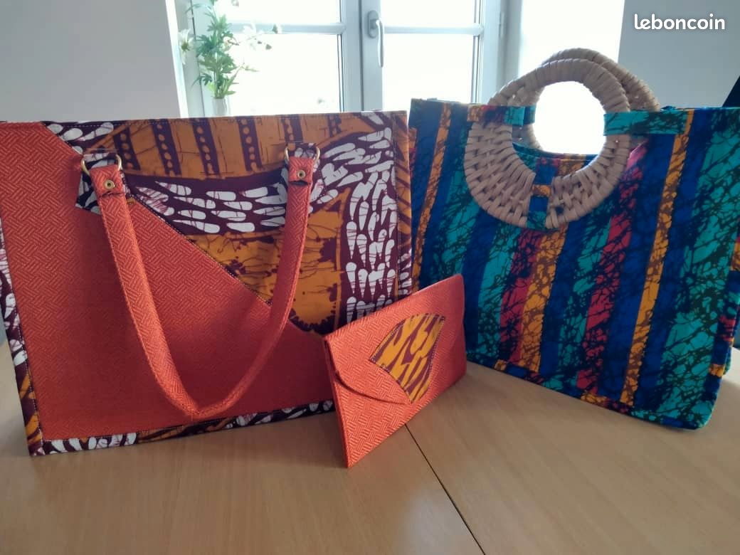Sac De Courses Pliable En Tissu Wax Africain - Rouge, 48x44 Cm, Coton-polyester, Sans Marque