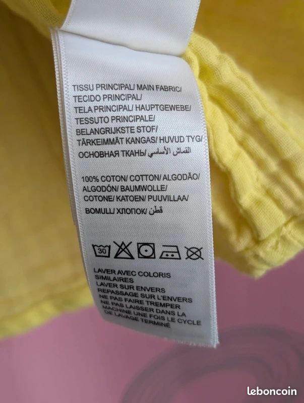 Ensemble été Verbaudet robe jaune brodé et legging short blanc 6 ans (image 7)
