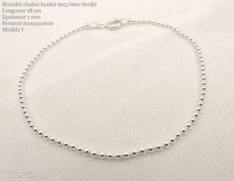 Bracelet Femme Dolly-Bijoux Chaine Boules 18 Cm - Argent Massif 925 Rhodié - 3 Mm