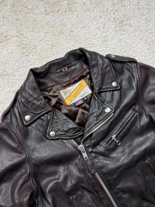 Blouson moto / Perfecto Schott récent cuir d'agneau marron foncé - M femme (image 2)