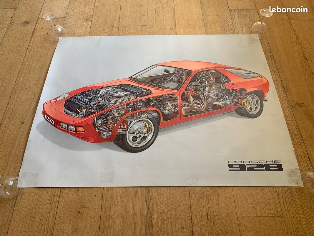 RARE affiche PORSCHE 928 originale techincal art (image 1)