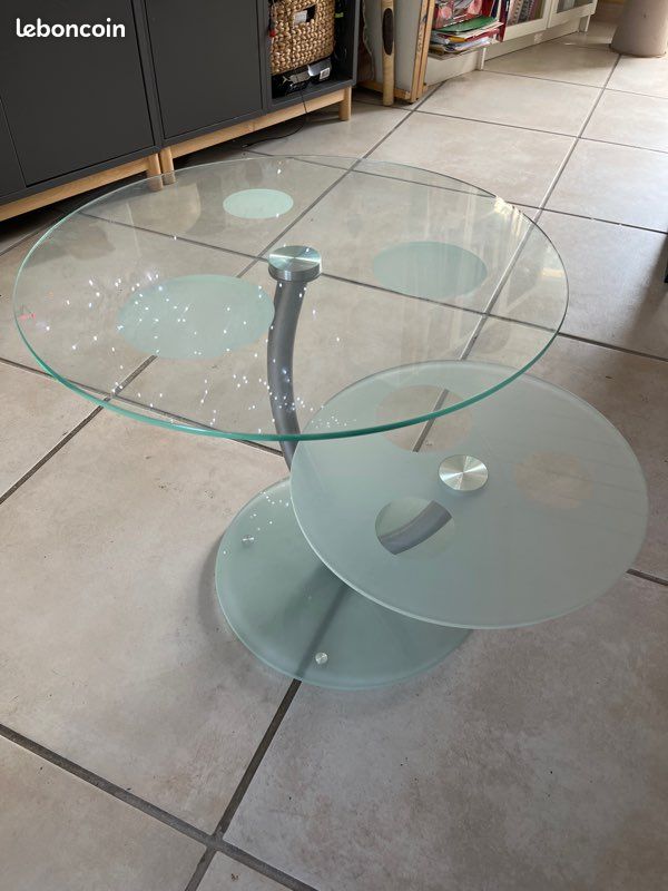 Table basse ronde en verre -deux plateaux diamètres différents - TBE (image 7)