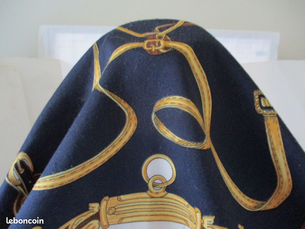 Foulard Vintage En Soie Nicole De Beauvoir - Bleu - 86x87 Cm