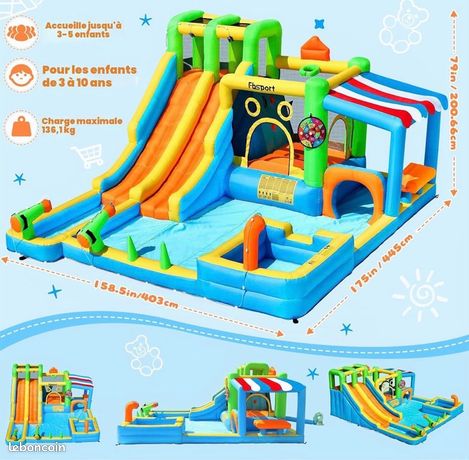 Château Gonflable Avec Soufflerie – Toboggan, Piscine à Balles – 3-10 Ans – 140 Kg – Intérieur/extérieur