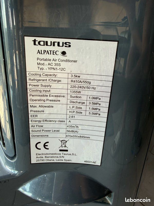 Climatiseur mobile 3.5kw Taurus (image 3)