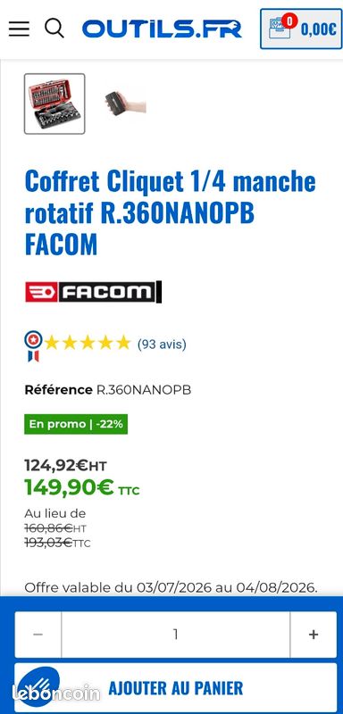 Coffret cliquet FACOM 1/4 manche rotatif R.360NANOPB (image 7)