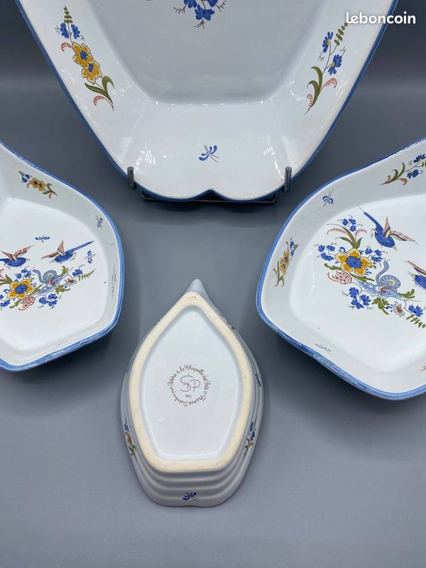 Ensemble 4 pièces gigognes faïence La Chapelle-des-Pots – Décor saintongeais oiseaux bleus (image 4)