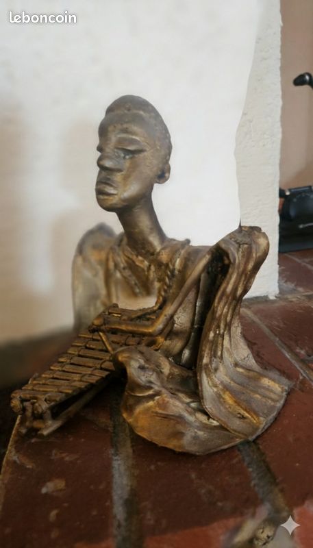 Statuette Bronze Africaine - Musicien Balafon - Art Ethnique 21 cm (image 2)