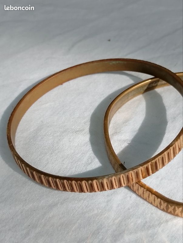 Bracelet Jonc Plaqué Or Vintage - Ancien, Finement Gravé, Parfait état, Bijou Ancien