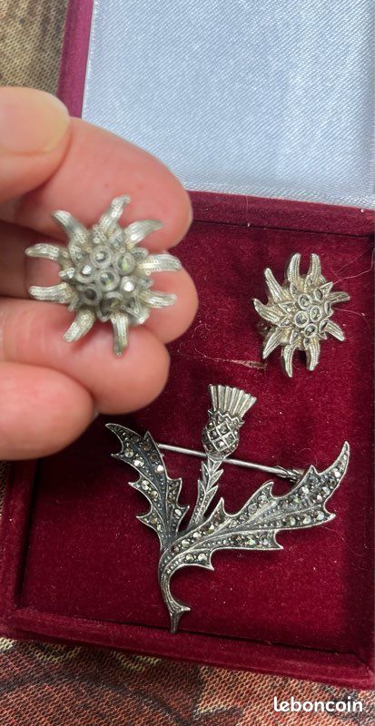 Broche En Argent Et Marcassite - Style Vintage - Occasion - Parfaite Pour Col Ou Veste