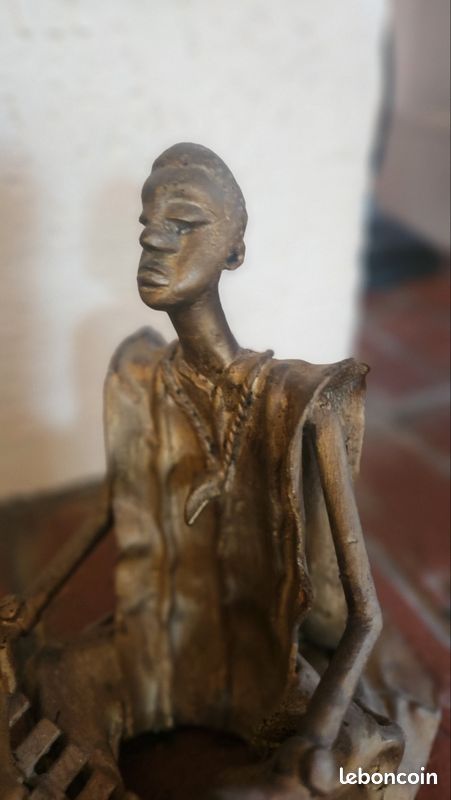 Statuette Bronze Africaine - Musicien Balafon - Art Ethnique 21 cm (image 4)