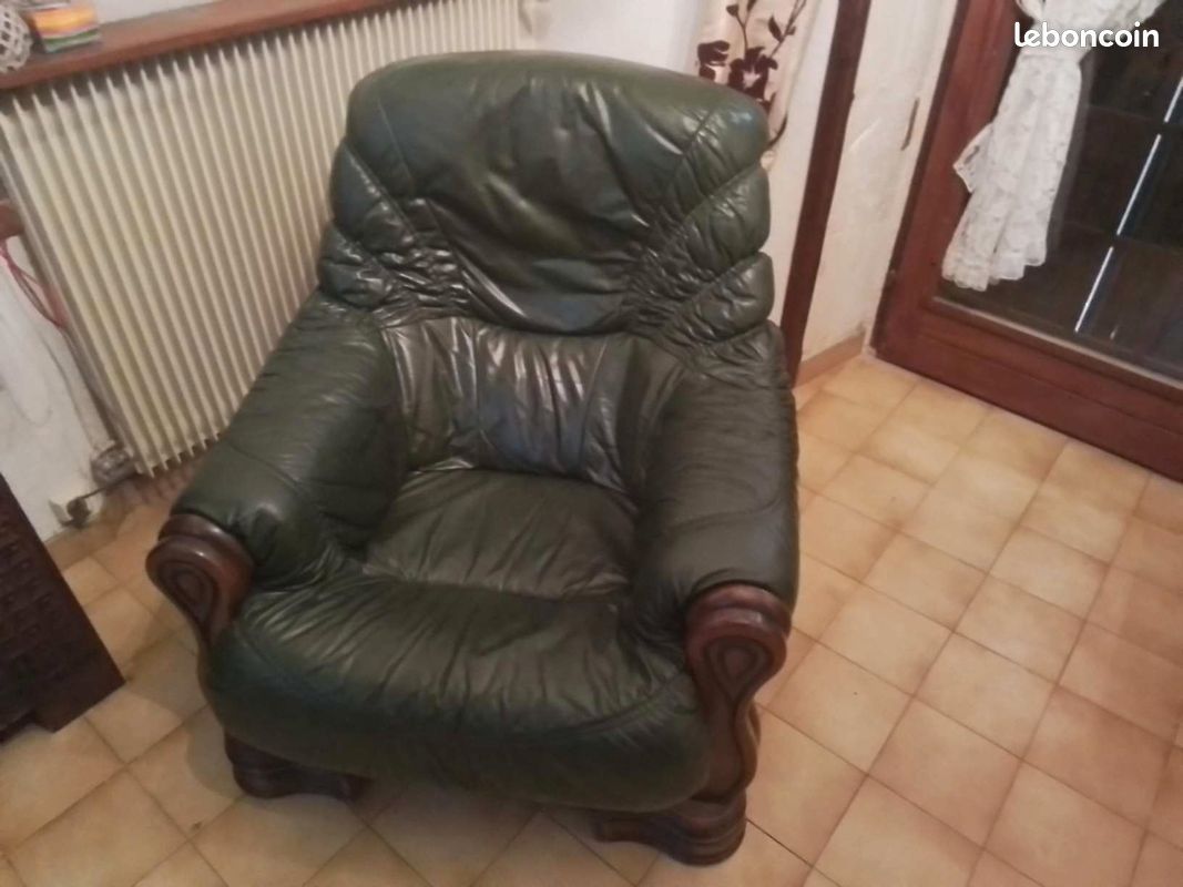 Superbe ensemble cuir vert canapé + 2 fauteuils (image 4)