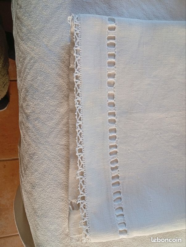 Nappe Ancienne Française En Lin Brodé - Taille S (29x29) - Carrée - Blanche