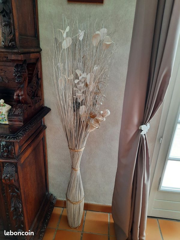 Fagot décoratif de fleurs et tiges séchées blanc hauteur 1m50 (image 1)