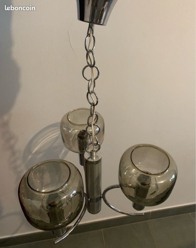 Suspension lustre chromé vintage, années 1970, style space age (image 3)