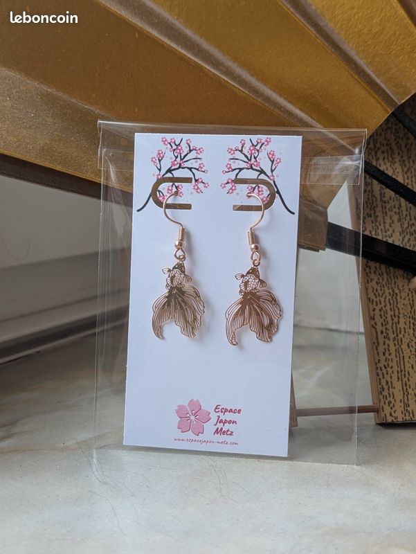 Boucles d'oreilles carpe "koi" - or rose - bijou japonais (image 2)