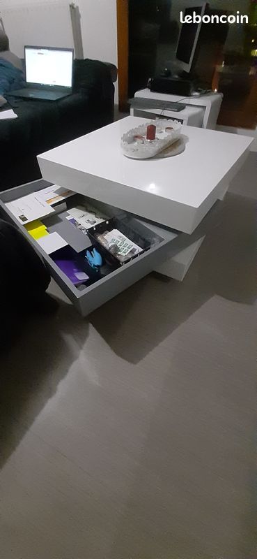 Table Basse Blanc Et Gris Laqué (image 4)
