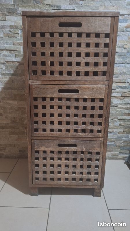 Meuble salle de bain armoire rangement bois Massif sdb Prix Ferme 95490 (image 5)