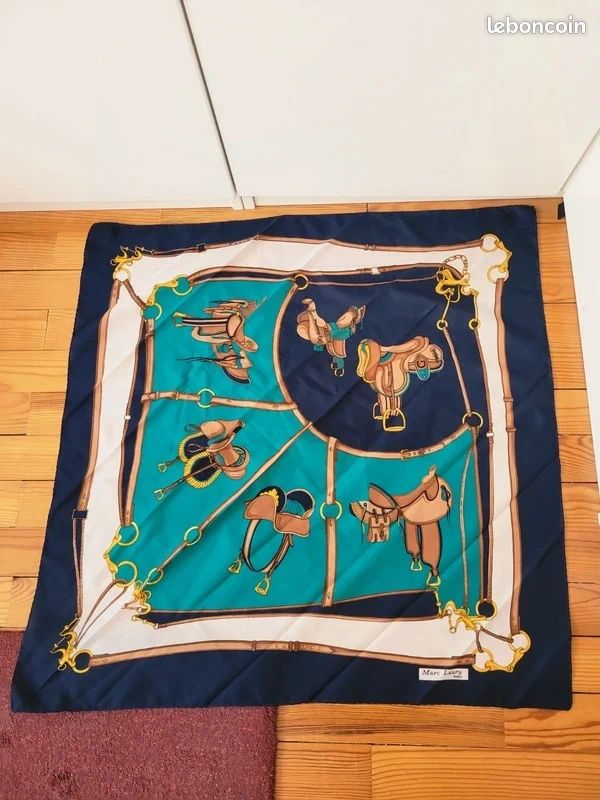 Foulard Vintage En Soie Thème Chevaux – Occasion, Multicolore, Pour Femme
