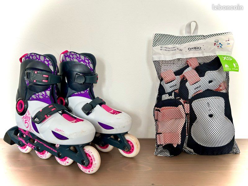 Roller Oxelo Décathlon enfant fille Blanc Violet Rose et Noire 32